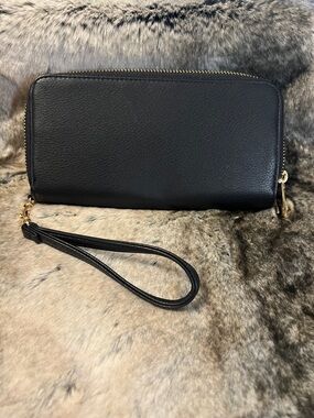 A New Day Black Zip-Around Wristlet Wallet with Gold Hardware